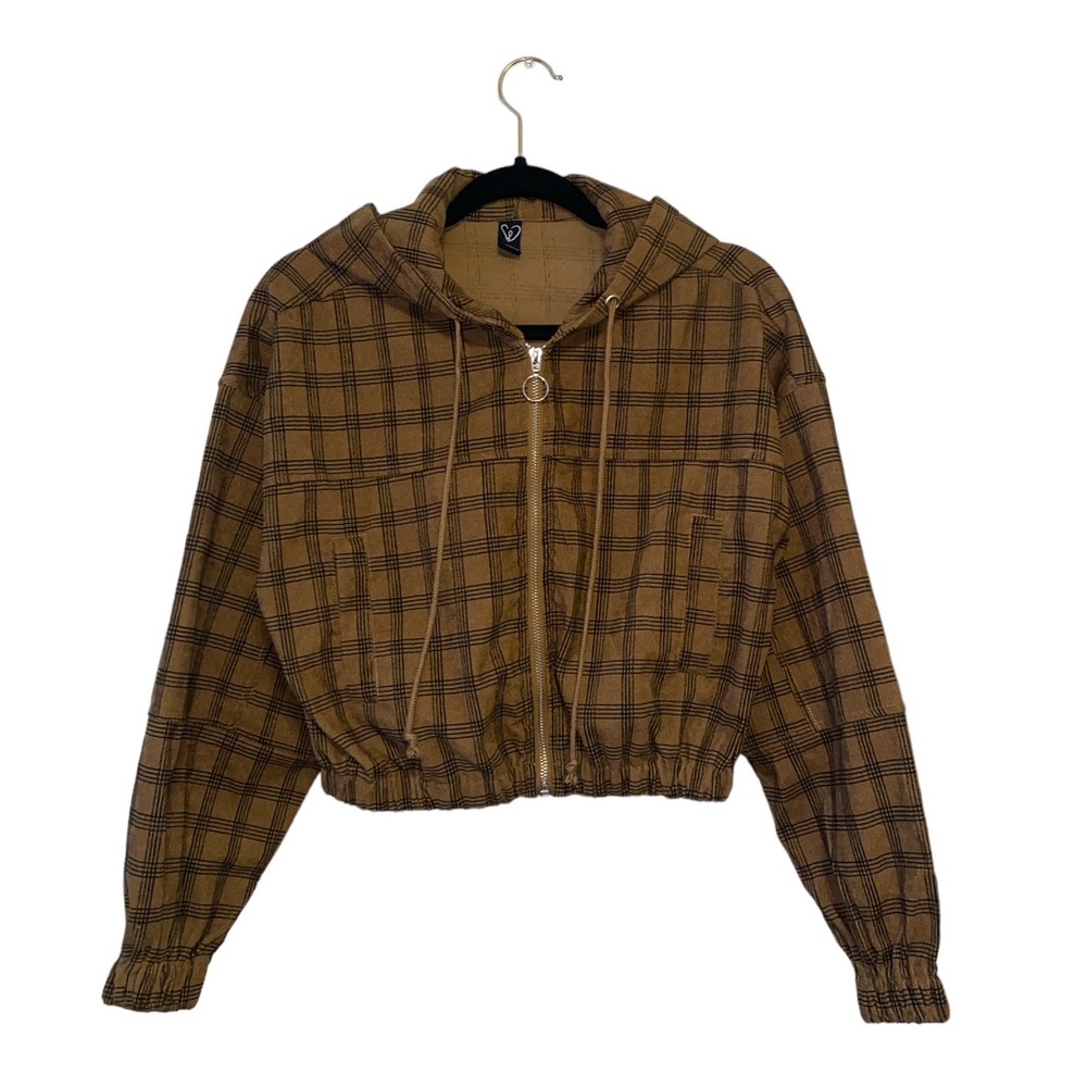 EUC WINDSOR Cropped Brown/Black Plaid Jacket